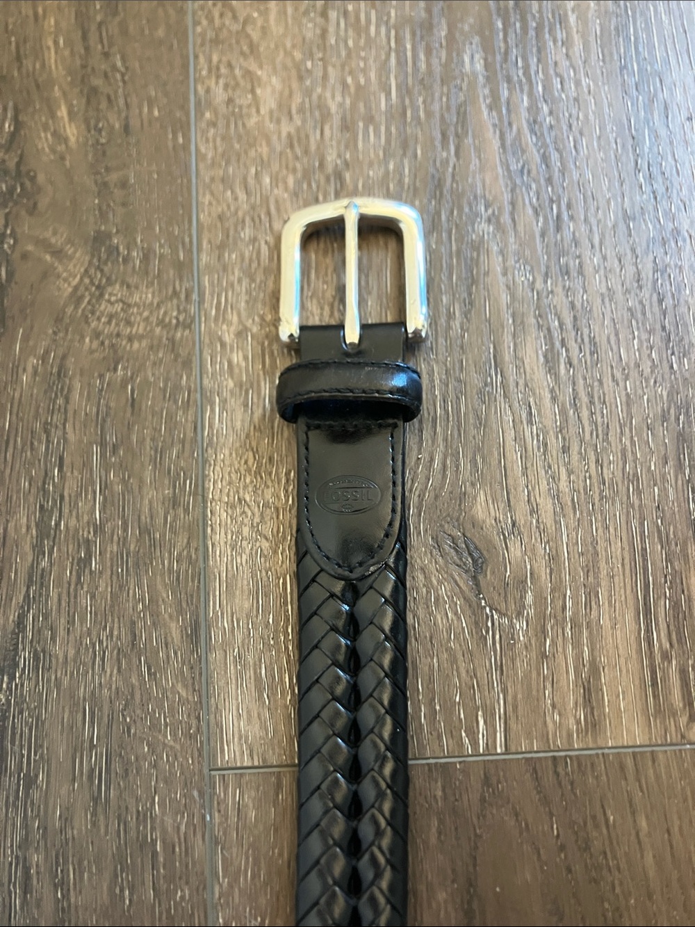 Fossil Black Braided Leather Men's Belt with Silver Buckle
